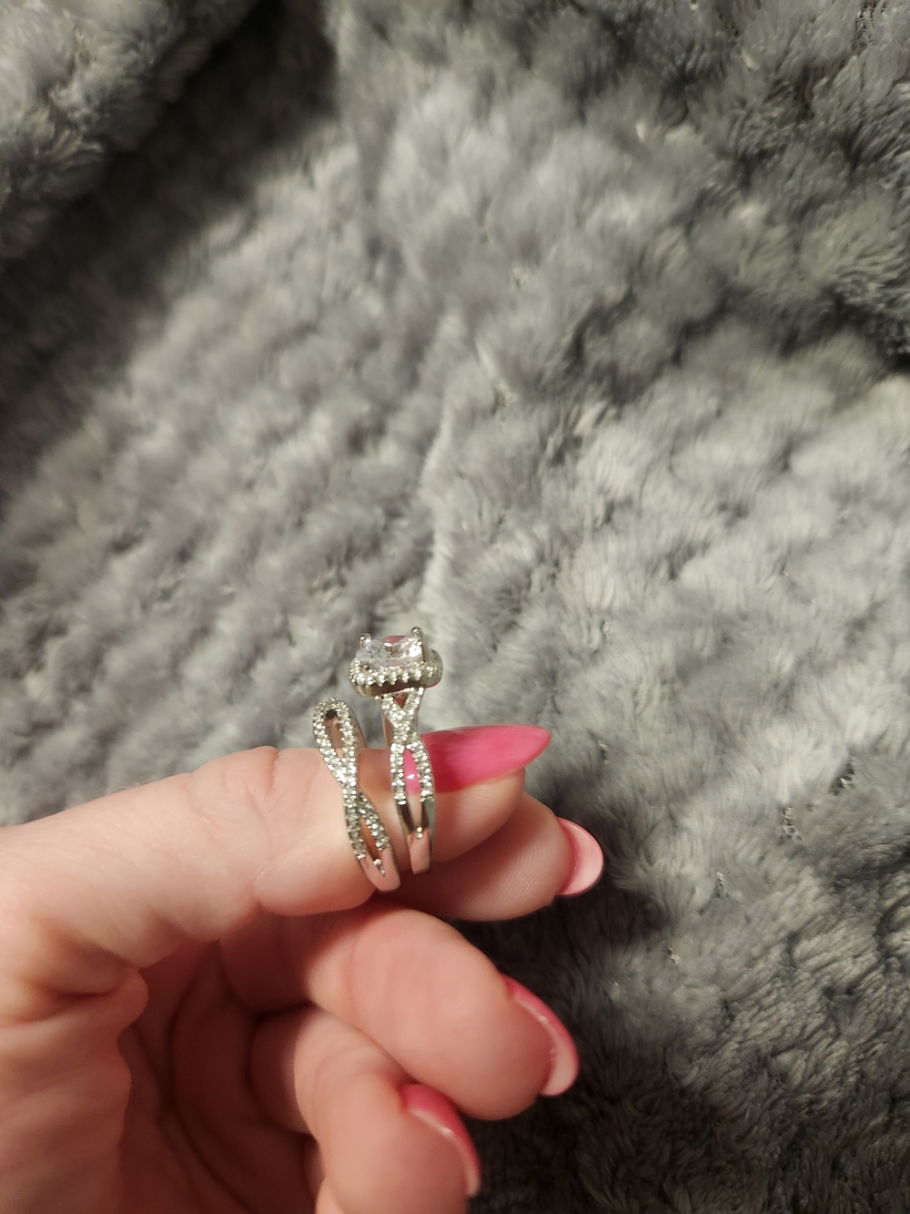 Silver Halo Engagement Ring Set in White- Travel Set (Size 7) - Picture 2 of 3